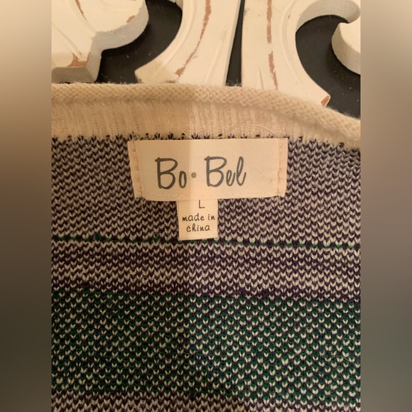 Bo Bel Beige with Dark Green and Purple Fringe Cardigan Sweeter NWT - Picture 8 of 12